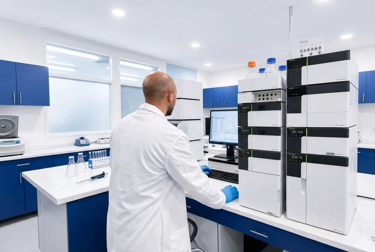 Vertex scientist operating an HPLC system